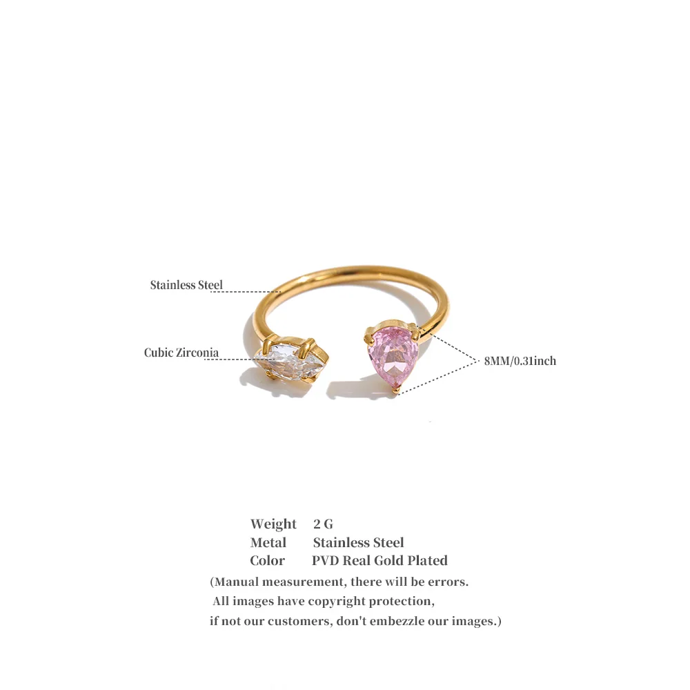 Yhpup Edelstahl-Tropfenring mit Kubischem Zirkonia, Antiallergisch, Zierlich, Beliebte Neuheiten, Größenverstellbarer Schmuck – Detail 1