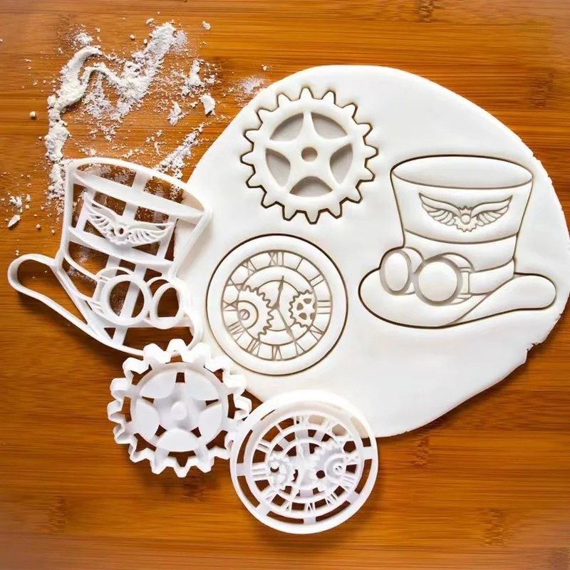 Steampunk Cookie Cutter Mould Gear Clock Hat Cookie Embossed Mold Cake Fondant Cutter DIY Biscuit Mold Kitchen Baking Tools