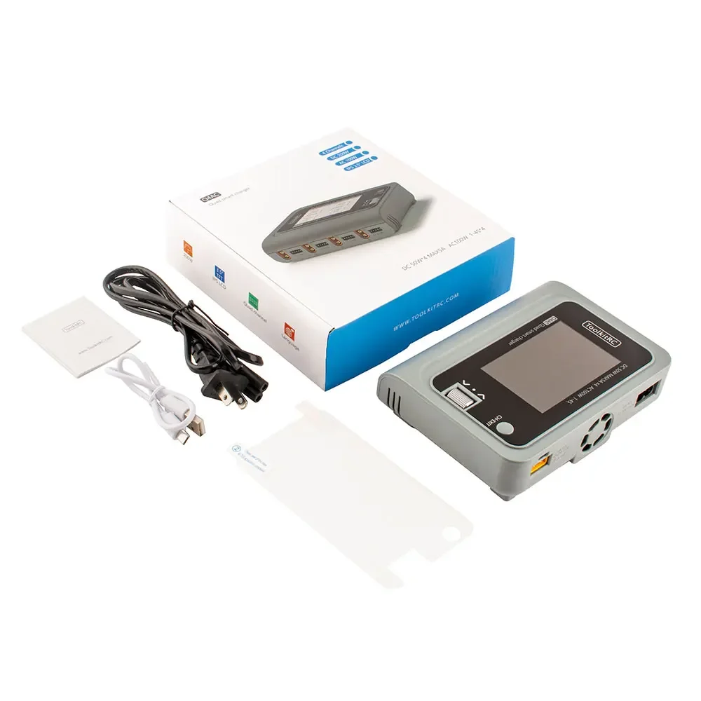 ToolkitRC Q4AC 4-Port Smart Balance Charger Discharger AC100W 4×50W 5A IPS Wide Angle Display XT60 Adapter RC FPV Battery