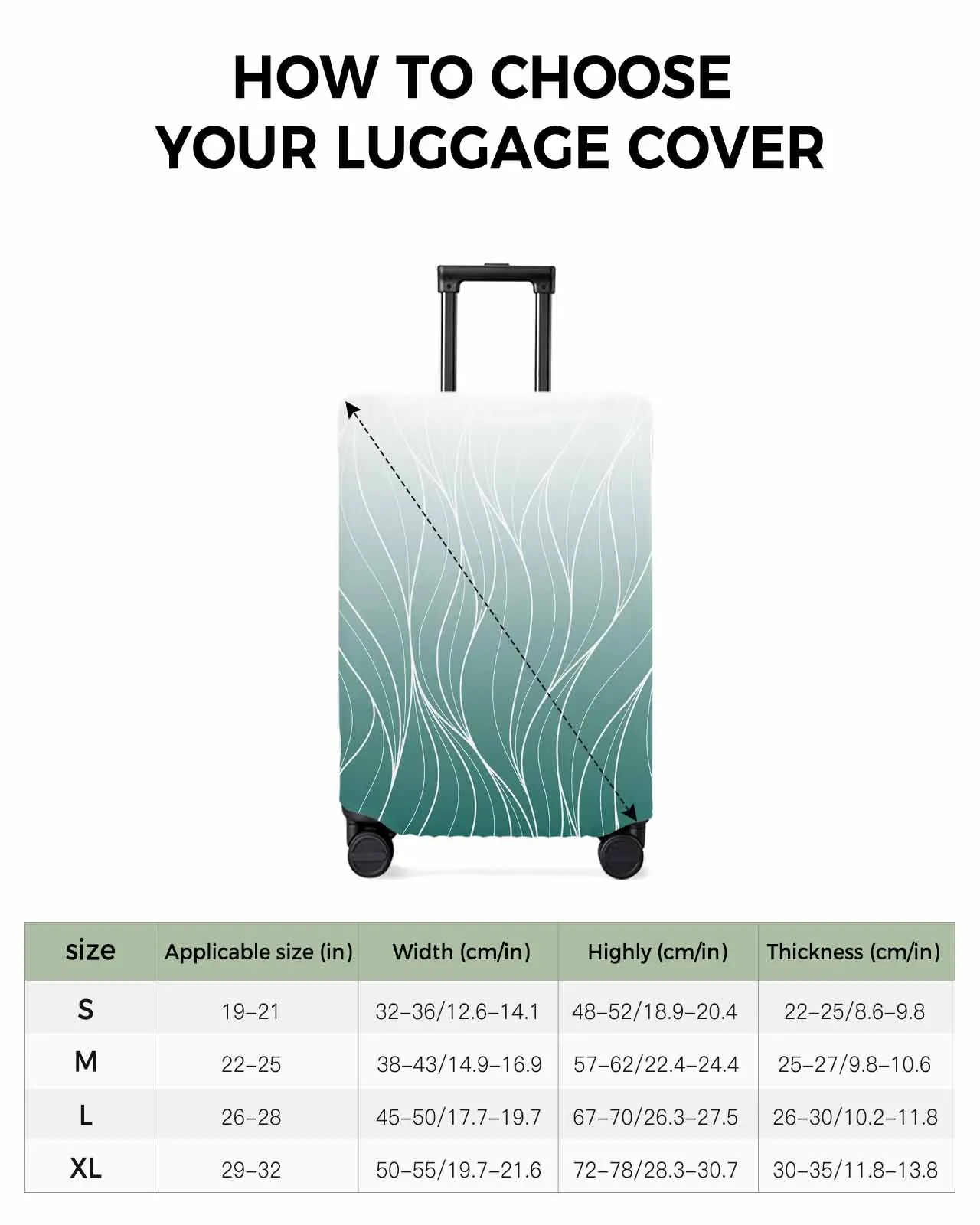 Turquoise Gradient Line Bergame Valise commandée, Protection des bagages, Juste anti-poussière pour voyage, 18-32 po