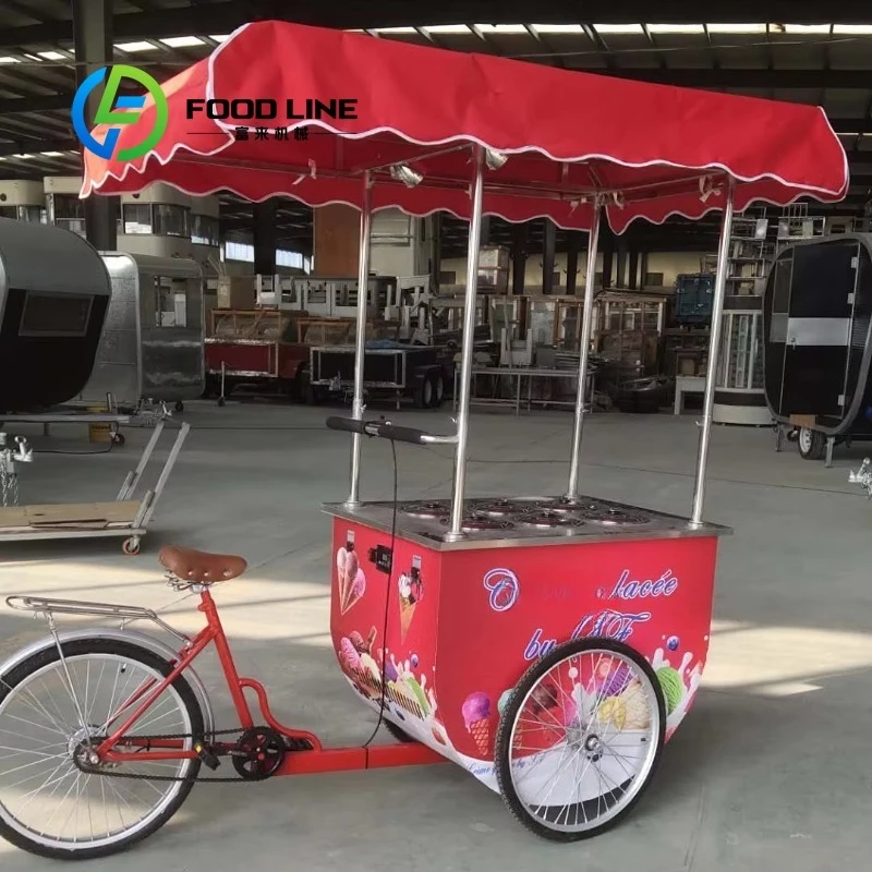 

Customized China Mobile Street Juice Vending Cart Ice Cream Popsicle Food Cart for Outdoor Commercial Catering
