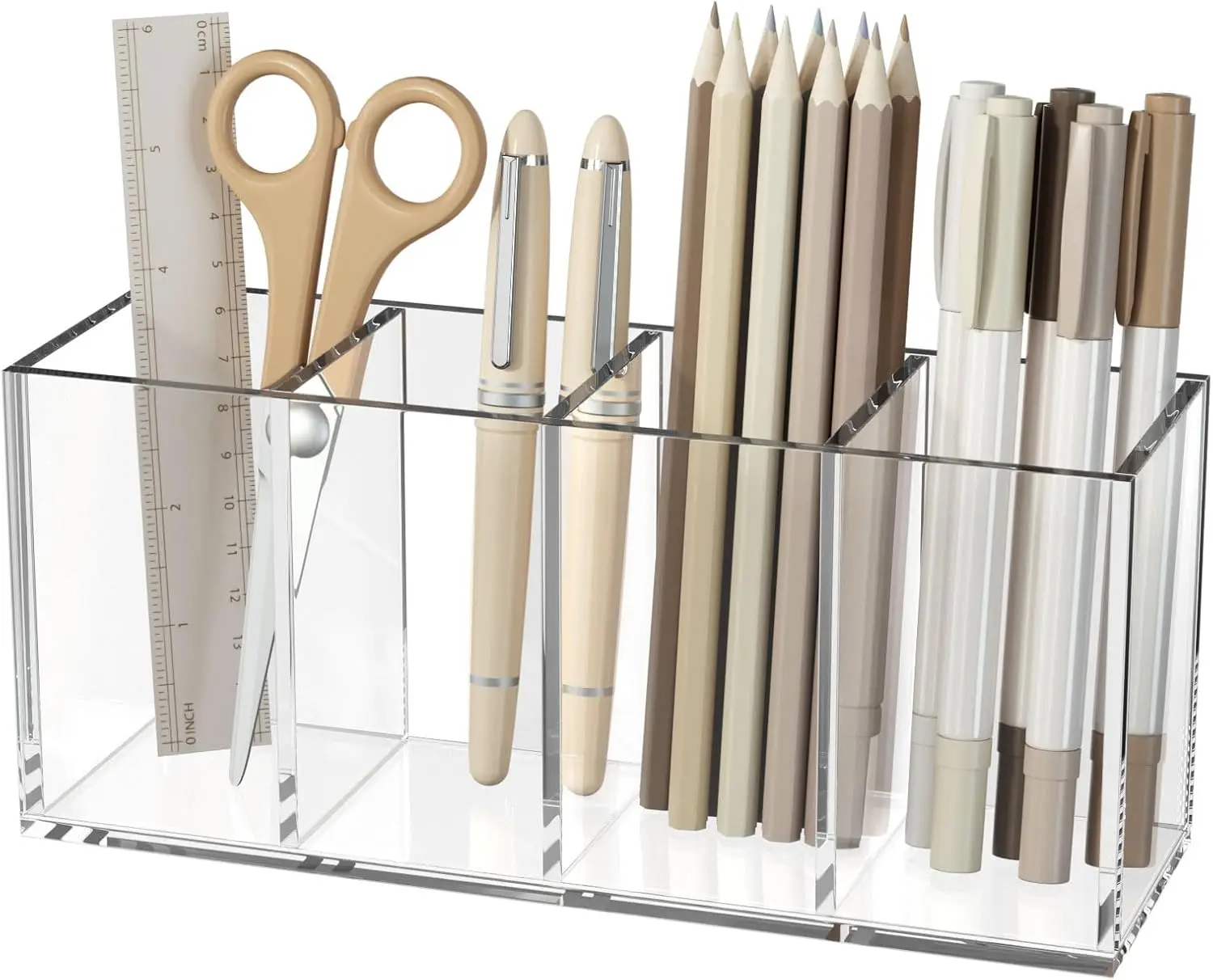 

Acrylic Pen Holder 4 Compartments Clear Pencil Organizer Cup for Desk Countertop Storage