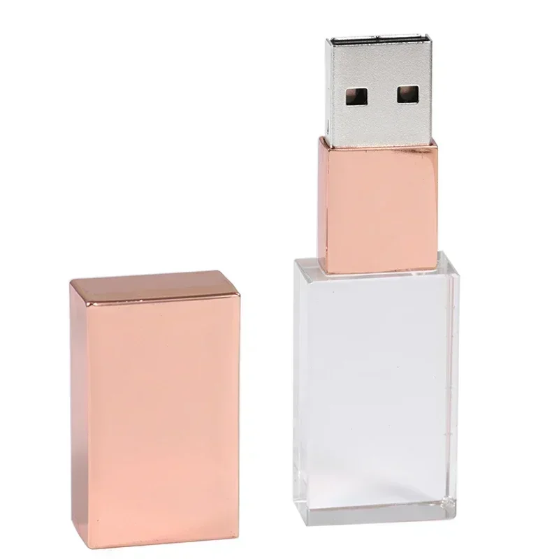 JASTER Crystal USB 2.0 Flash Drive 128GB Creatieve huwelijksgeschenken Pen Drive 64GB 100% echte capaciteit Pendrive Gratis aangepast logo 32GB