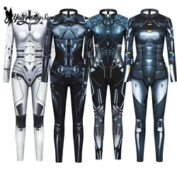 [You're My Secret] Halloween Cosplay Punk Armor Robot Costume Adults Carnival Party Performance Zentai 3D Digital Print Jumpsuit