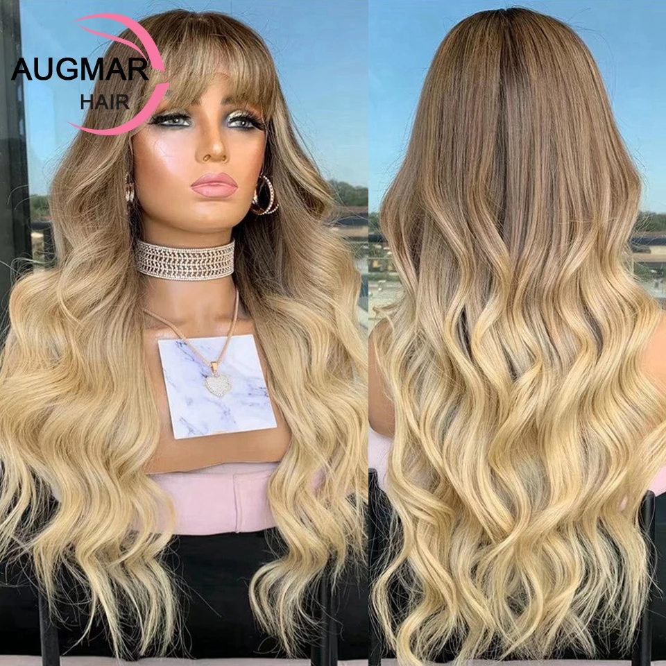 Platinum Blonde Body Wave Lace Front Wig With Bangs HD Transparent Lace Frontal WIg 13x4 Lace Front Human Hair Wigs For Women