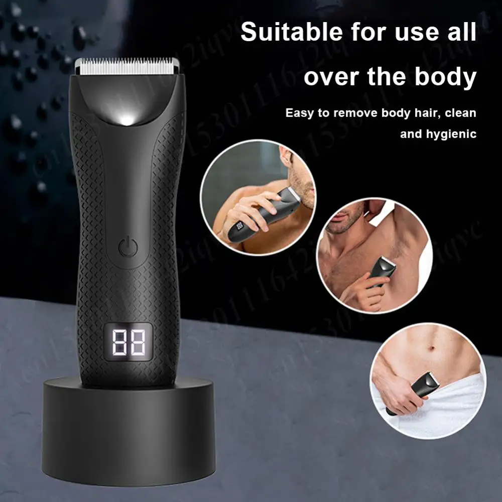 Body Hair Trimmer Waterproof Groin Hair Trimmer Ceramic Blade Electric Shaver with 2 Guide Comb Body Shaver for Husband