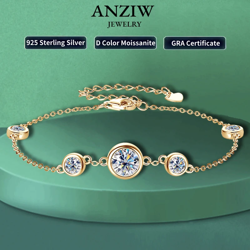 

Anziw 100% 925 Silver Bubble Bracelets 1.2-2.2CTW D Color Bezel Moissanite Bracelet for Women Gift Simple 2024 Jewelry Certified