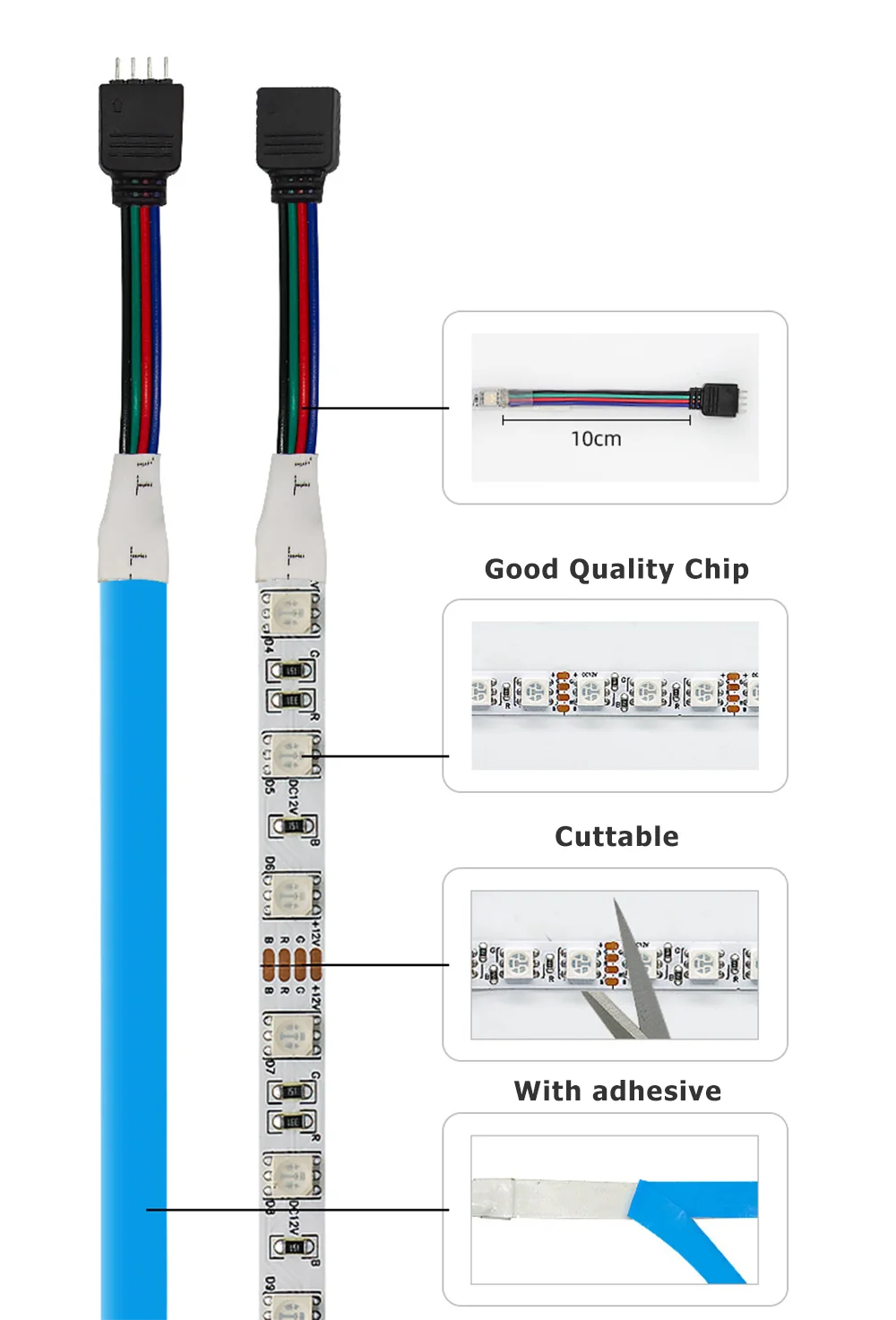 5m DC 12V 24V RGB LED Strip SMD5050 60LEDs/m 96LEDs/m Flexible LED Light Tape 8mm PCB for Decoration