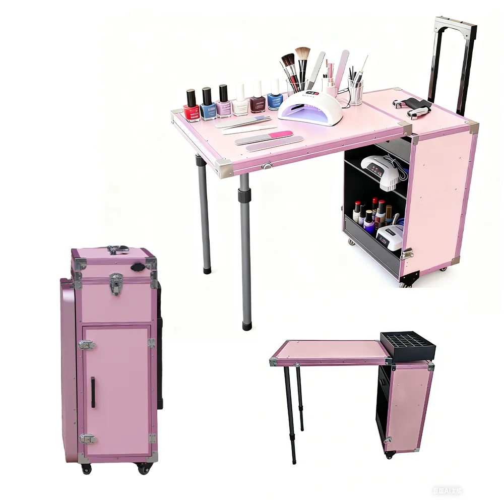 

Rolling Nail Case Wheeled Manicure Storage Case Polish Organizer Professional Makeup Trolley for Studio or Travelling