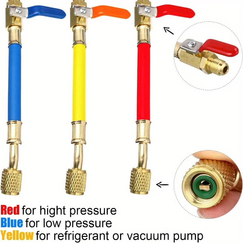 

R134a R410a R22 R12 Hoses with Valve Core Remover Installer Tools Kit