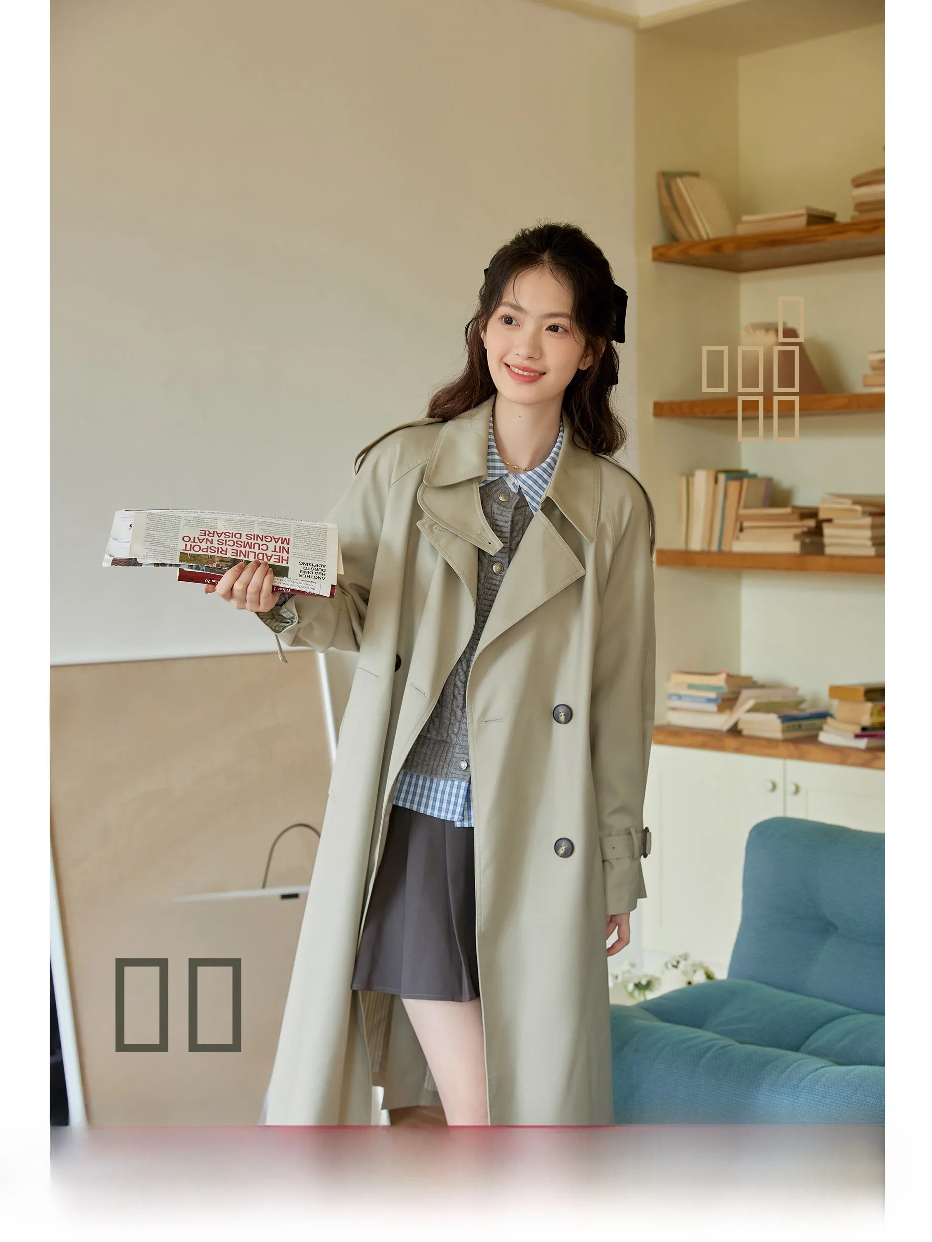 

Новая женская ветровка Lingjiu 2025: элегантное пальто средней длины в британском стиле для весны и осени, из полиэстера, с длинными рукавами