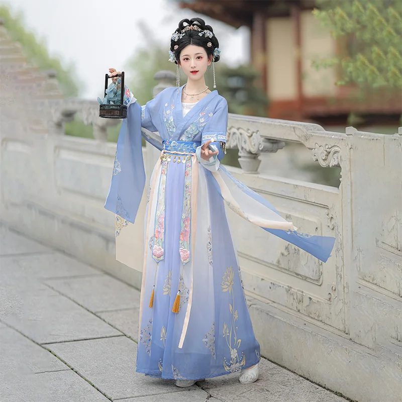 Vestido feminino de Chiffon Hanfu, comprimento da cintura, saia Tang Ru, estilo original, diário, primavera e verão