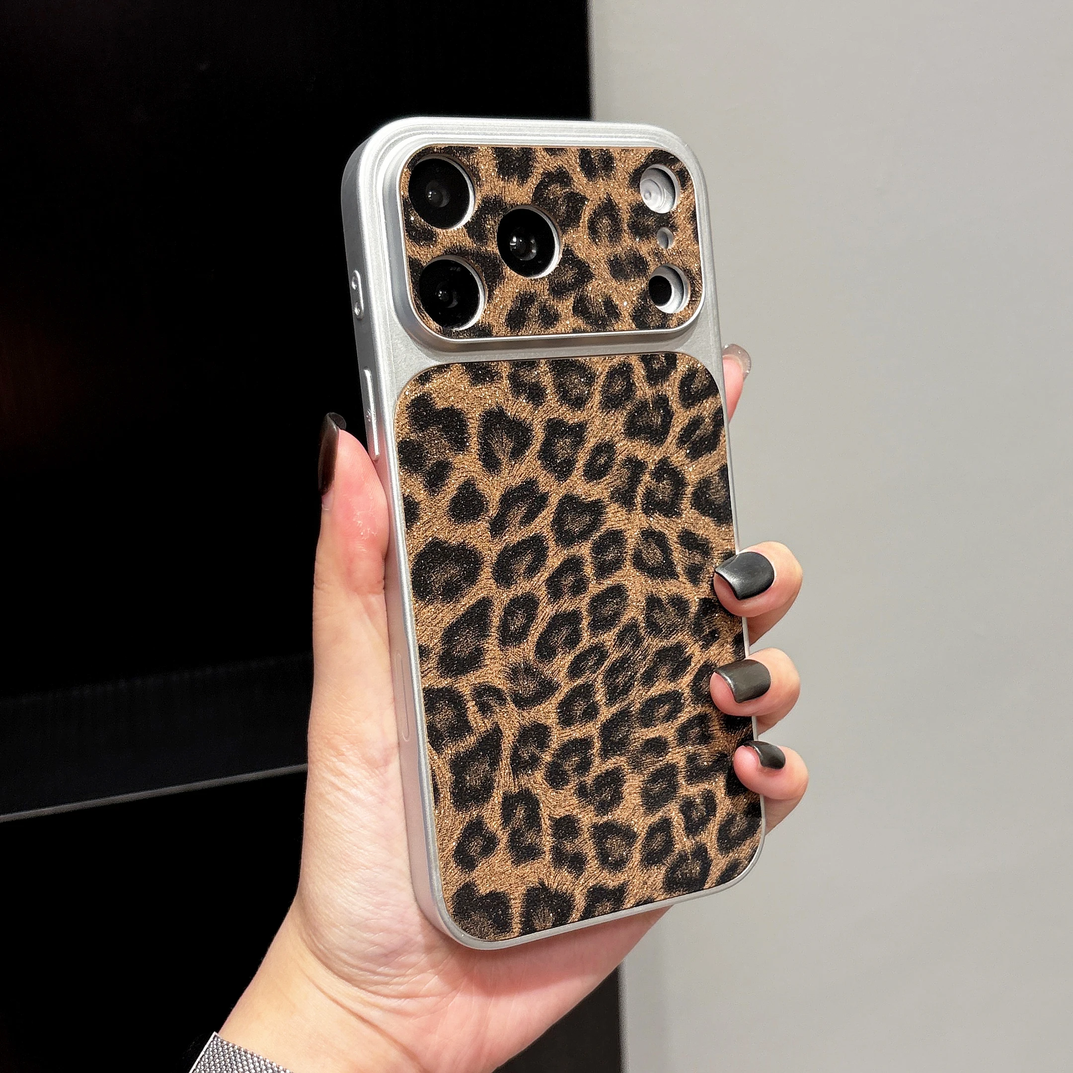 Coque de téléphone de luxe antichoc en cuir effet léopard scintillant pour iPhone 17 Air 17 16 15 14 13 12 11 Pro Max Plus