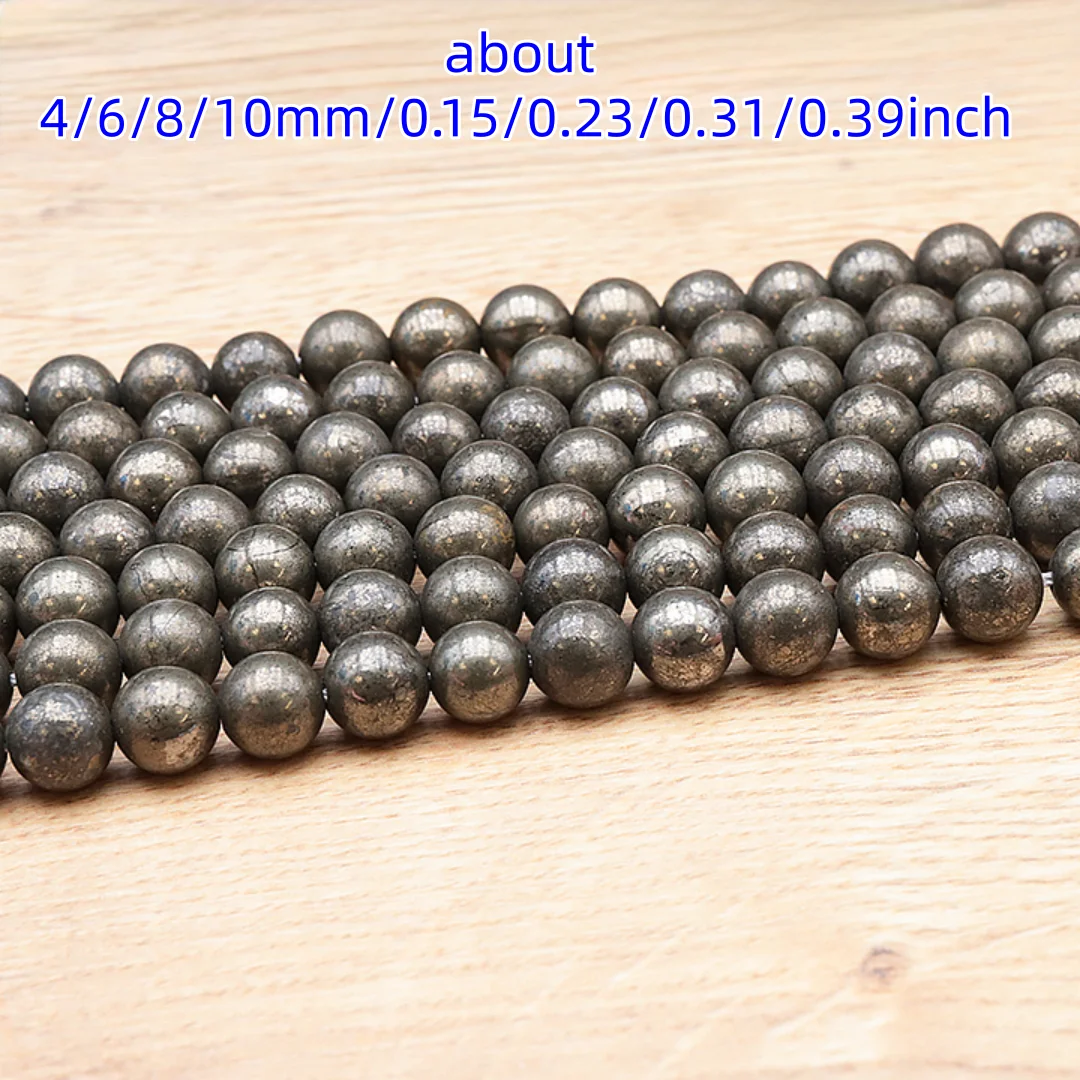 4/6/8/10mm Pyrite Round Beads String, Round Semi Precious Stone Smooth Pyrite Round beads, for making DIY jewelry