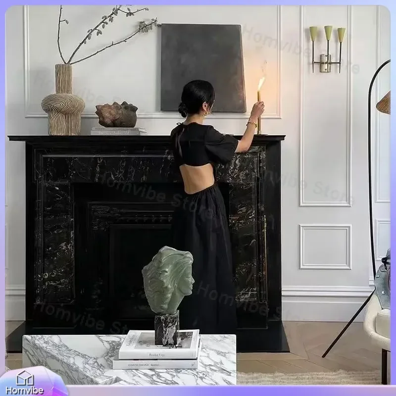 for Marble French Fireplace Black Gold Flower Stone Retro Simple American Living Room Decor Eyeswoon Style Mantel