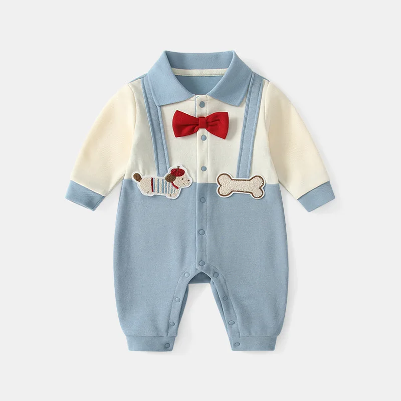 

Baby Blue Dog Cotton Rompers Kids Spring Costume Boy Girl Cartoon Print Onesies Kawaii Toddler Outfit