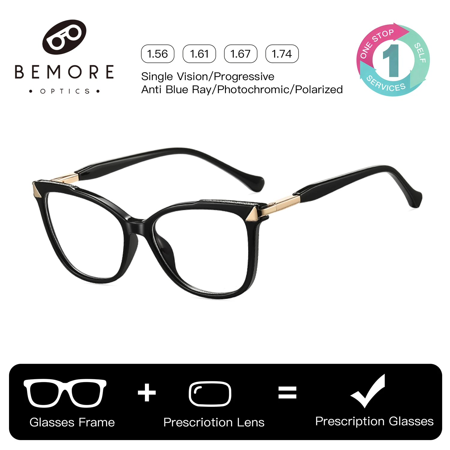 

BEMORE Trendy Square Progressive Multifocal Glasses Woman Anti-Blue Ray Photochromic Butterfly Prescription Eyewear