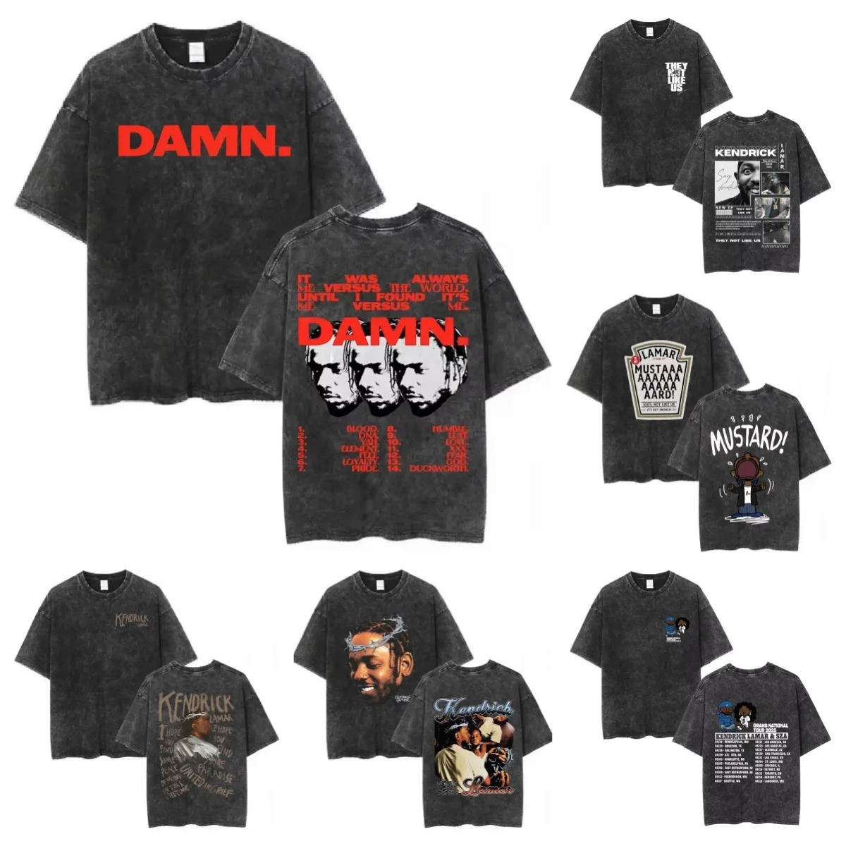 เสื้อยืดแฟชั่นฮิปฮอปทรงโอเวอร์ไซส์ สไตล์สตรีทแวร์ ลุควินเทจ ลายแร็ปเปอร์ Kendrick Lamar ข้อความ They Not Like Us และ Drake