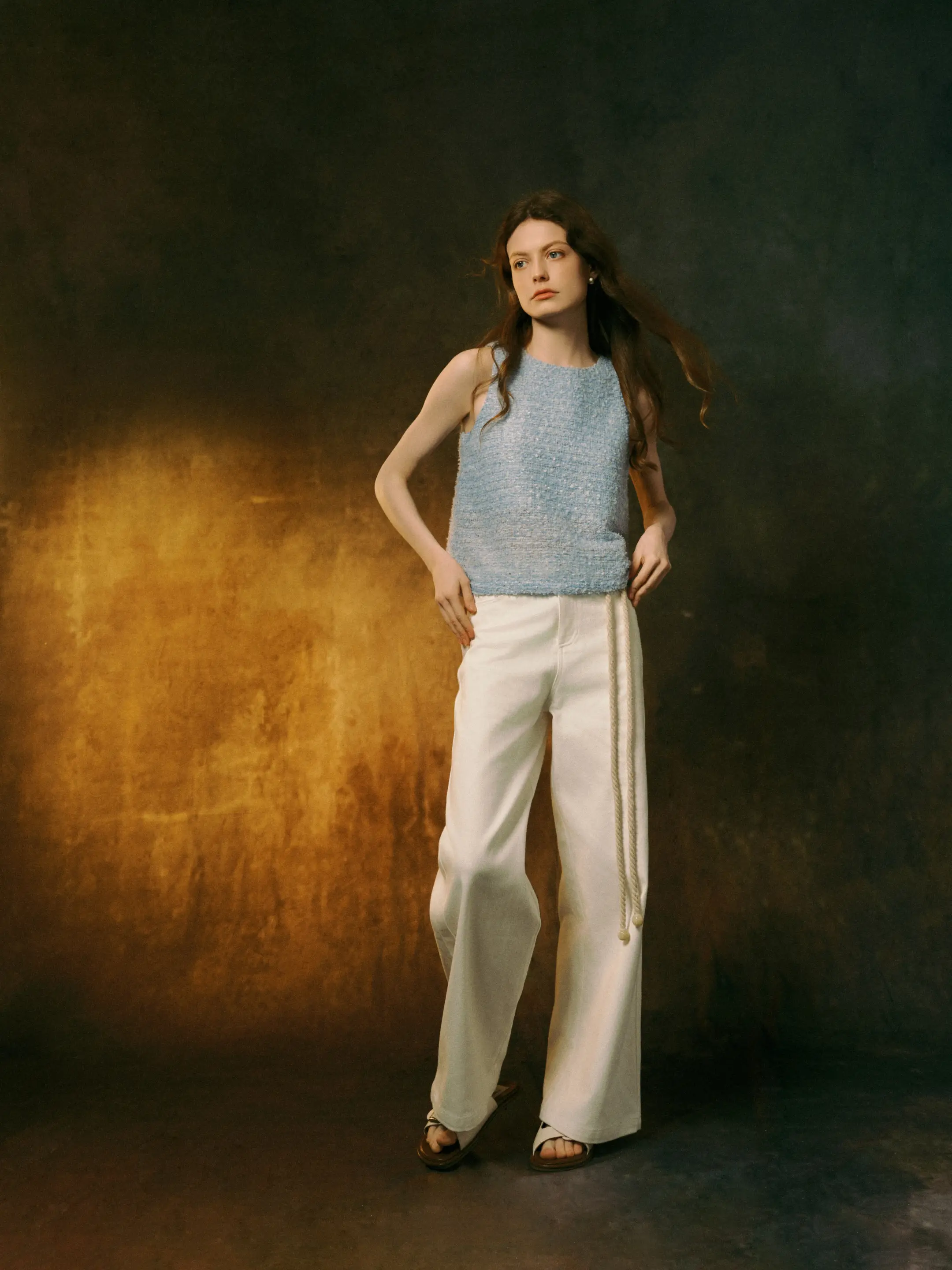 

Топ INGE Blue Coast с пайетками, ажурной вязкой, свободного кроя, с круглым вырезом, однотонный, из 100% полиэстера, для повседневной носки