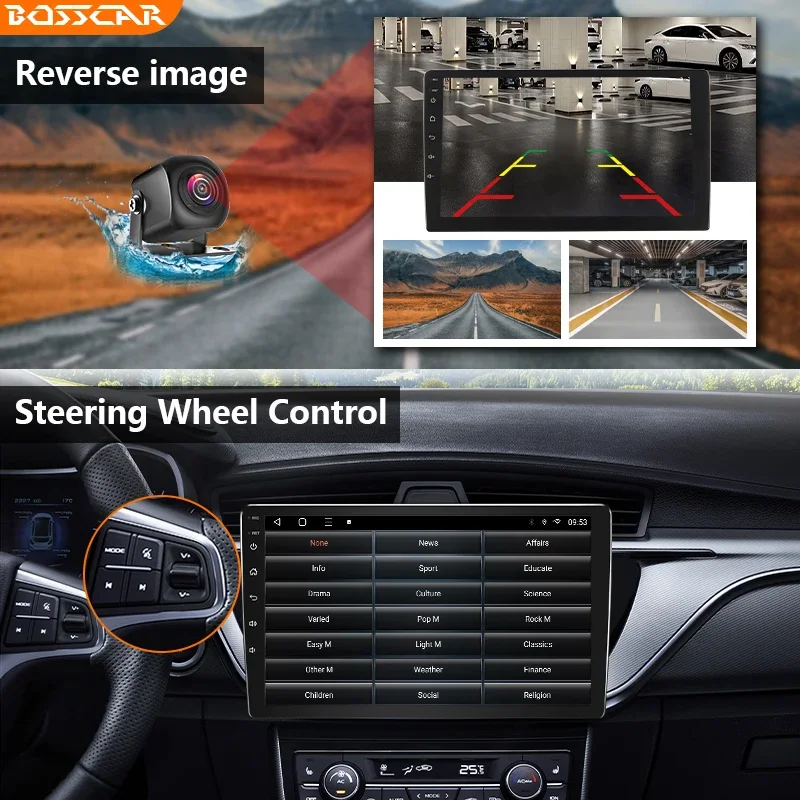 

BOSSCAR 2Din Car Radio QLED 7"9"10" Carplay Wireless GPS BT Android Universal Rearview Camera Autoradio Multimedia Video Player