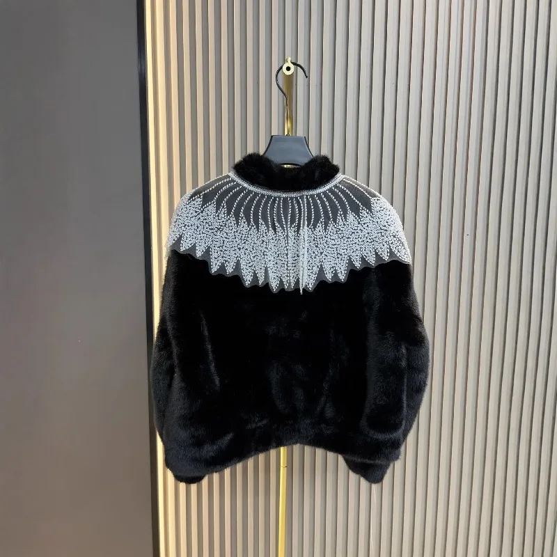 Unique Design Zipper Short Lace Shawl Imitation Mink Fur One-Piece Furry Coat Top 25 Autumn Winter New Faux Fur Jacket Outerwear