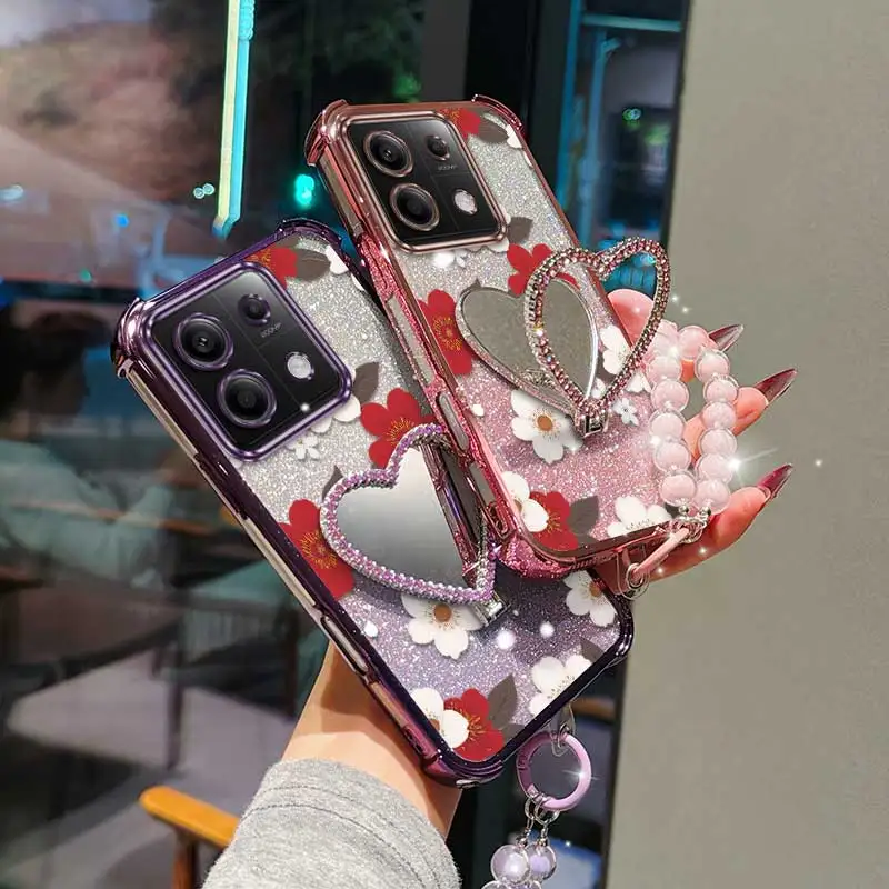 3pcs( Special flowers phone Case+Lanyard+Stand) For Poco M6 4G/M6 Pro/M6 5G/M5s/M6 Plus 5G Phone Case