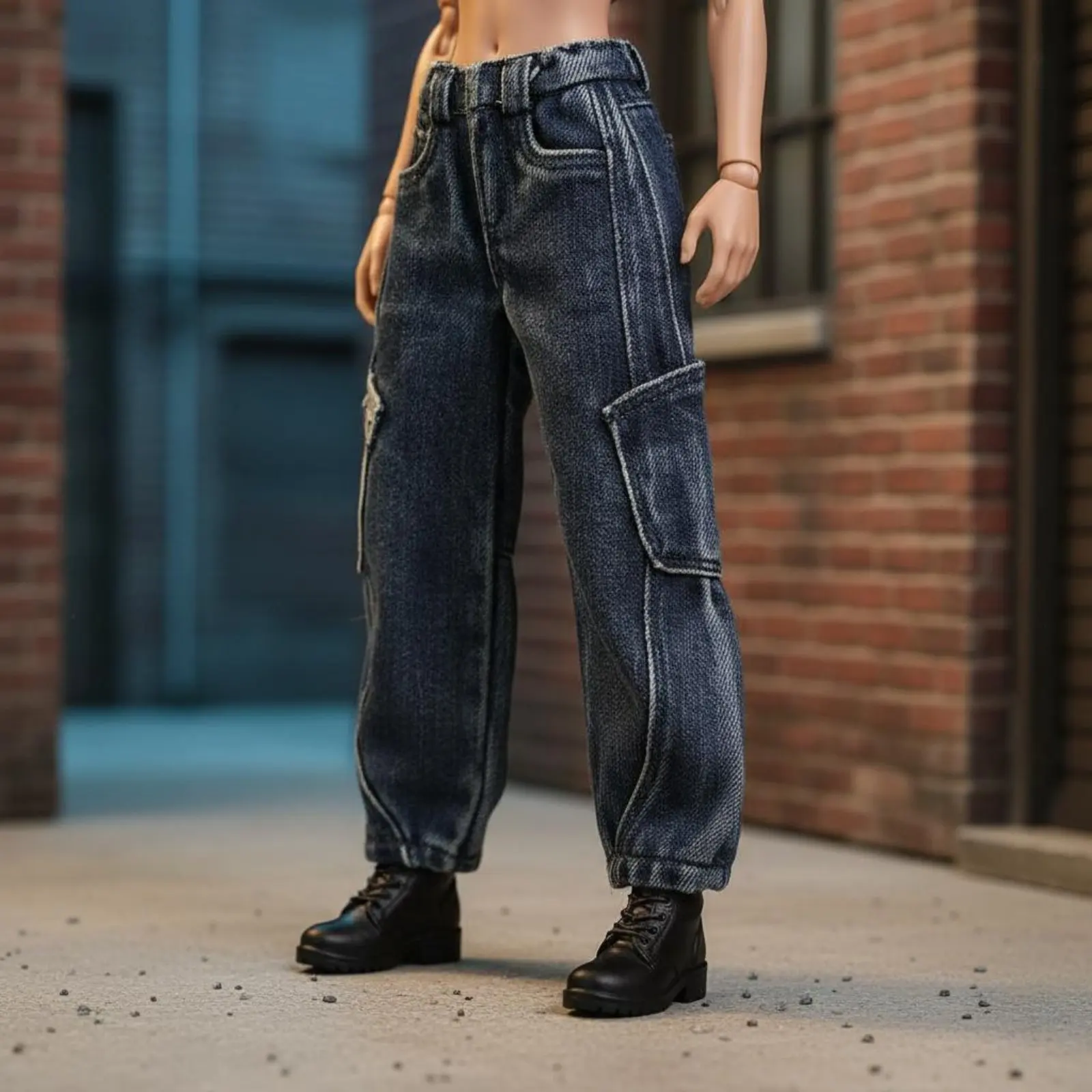 Female Figure Indigo Twill Trousers Handmade 12 Inch Figure Informal Pants Miniature Baggy Indigo Twill Pants for Collectors