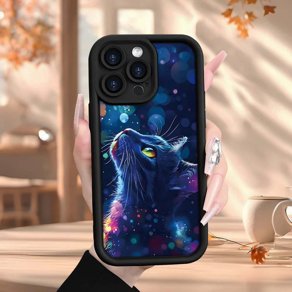 

The cat looks up at the starry sky phone case for iPhone 16 15 14 13 12 11 Pro/ Max/Plus shock-proof rear cover anti-fingerprint