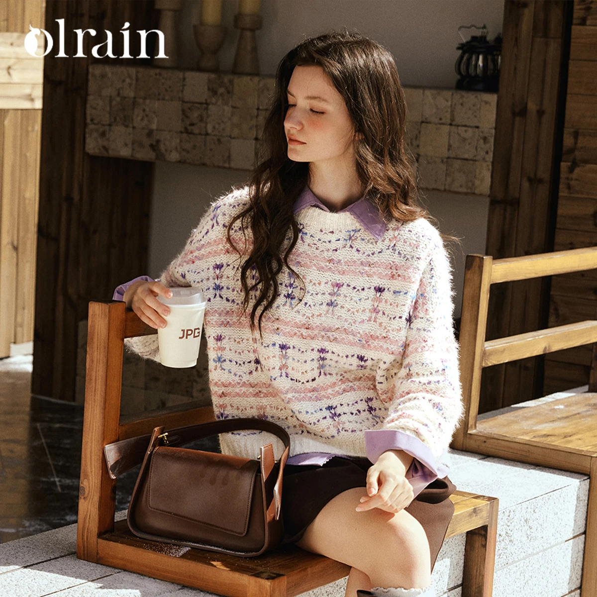 OLrain Patchwork Sweater Women 2026 Casual Jacquard Glitter Thread Pullovers Elegant Knitted Round Neck Ladies Tops O57DM003651