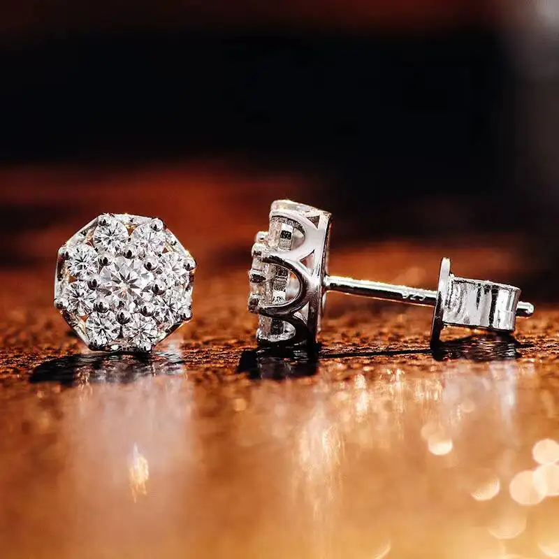 Fashion Jewelry Flower Cluster Moissanite Earrings 18k Gold Plated Moissanite VVS Iced Out Earrings for Men and Women