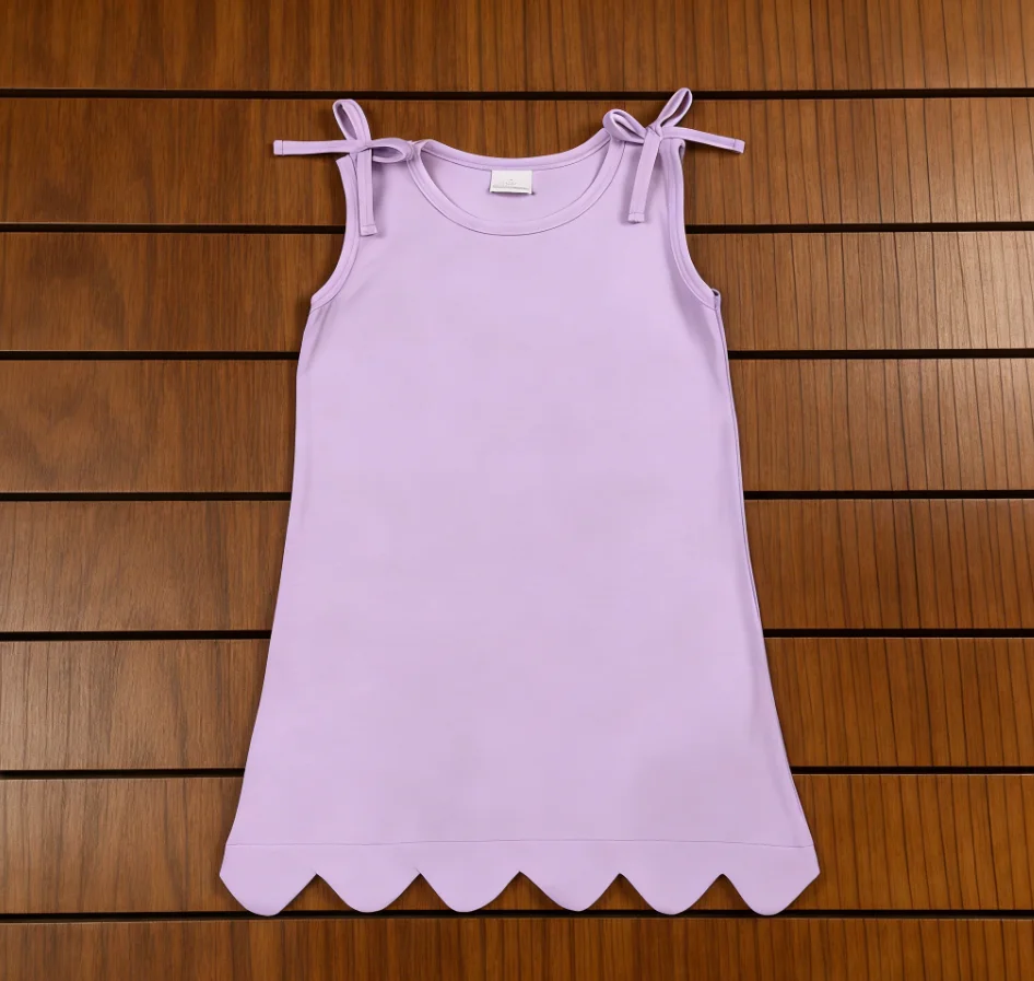 Wholesale Girls Bows Sleeveless Knee Length Dress Children Baby Girl Purple Cotton Clothes Kids Toddler Summer Clothing