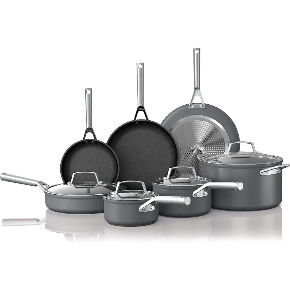 

C39800 Foodi NeverStick Premium 12-Piece Cookware Set, Hard-Anodized, Nonstick, Durable & Oven Safe to 500°F, Slate Grey