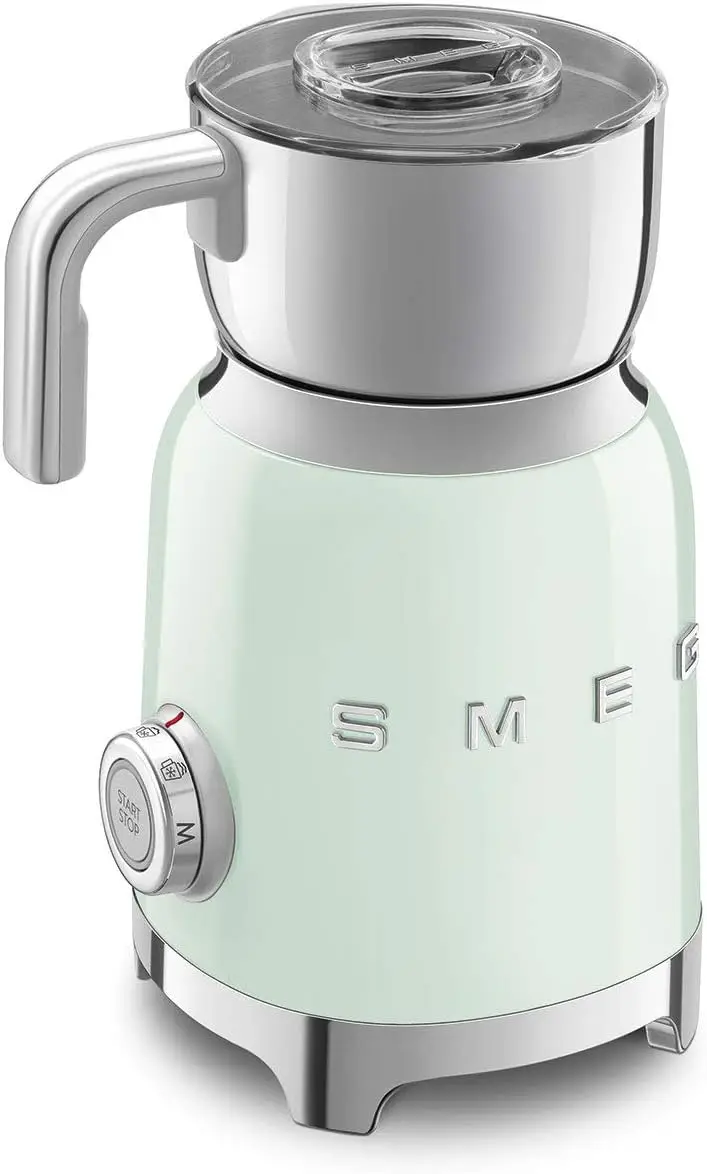 50's Style Milk Frother with 2 Disks 6 Preset Programs Hot or Cold Frothing and Induction Heating (Pastel Green)