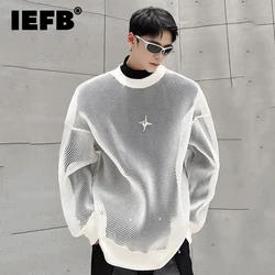 IEFB Darkwear Hollowed Out Mesh Design Long Sleeve Men Sweatshirt 2023 New Autumn Korean Fashion Long Sleeve Male Tops 9A4936