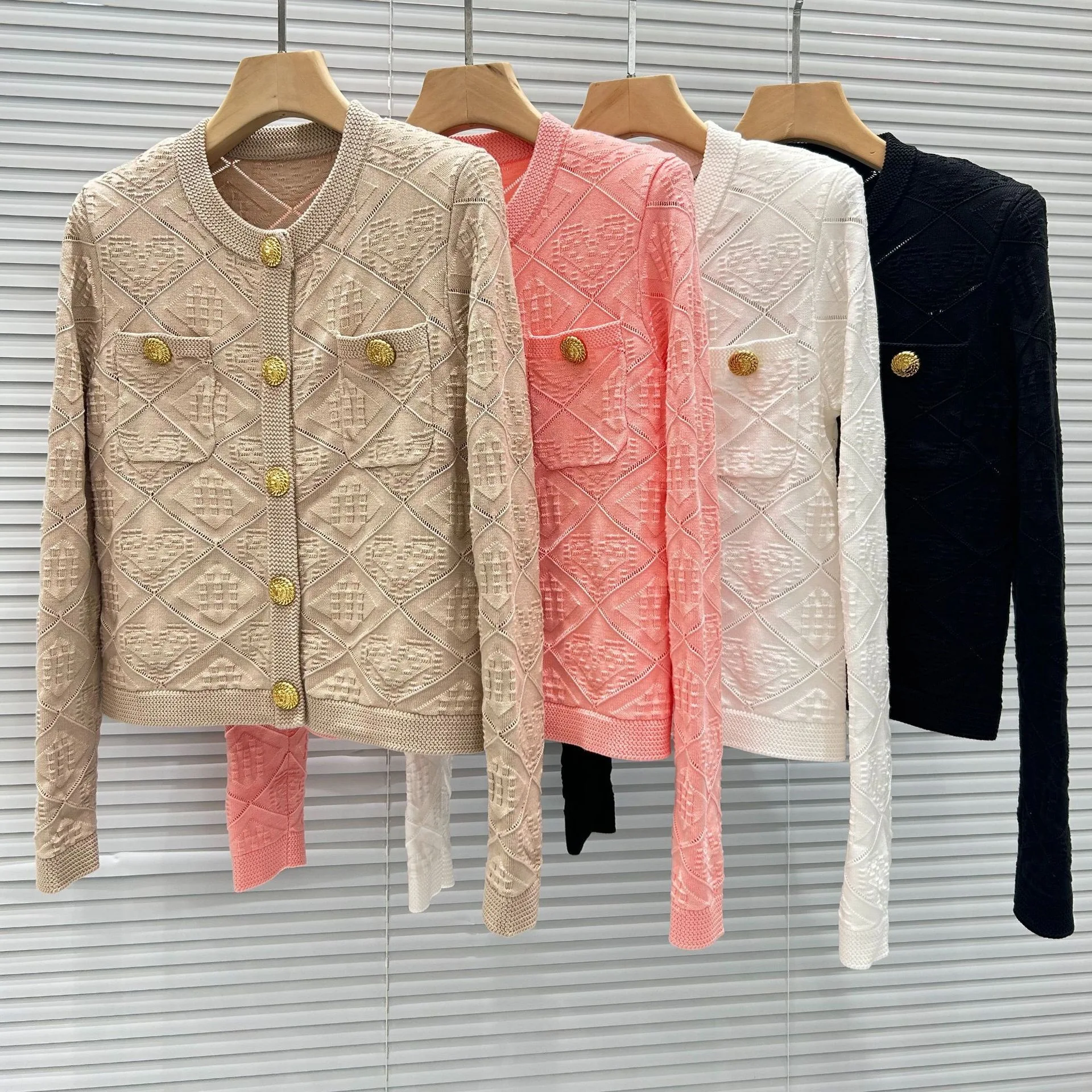 

Newest Fashion Cardigan Coats High Quality Twist Knitting Pocket Patchwork Long Sleeve Khaki Pink Black White Tops Coat Outwear