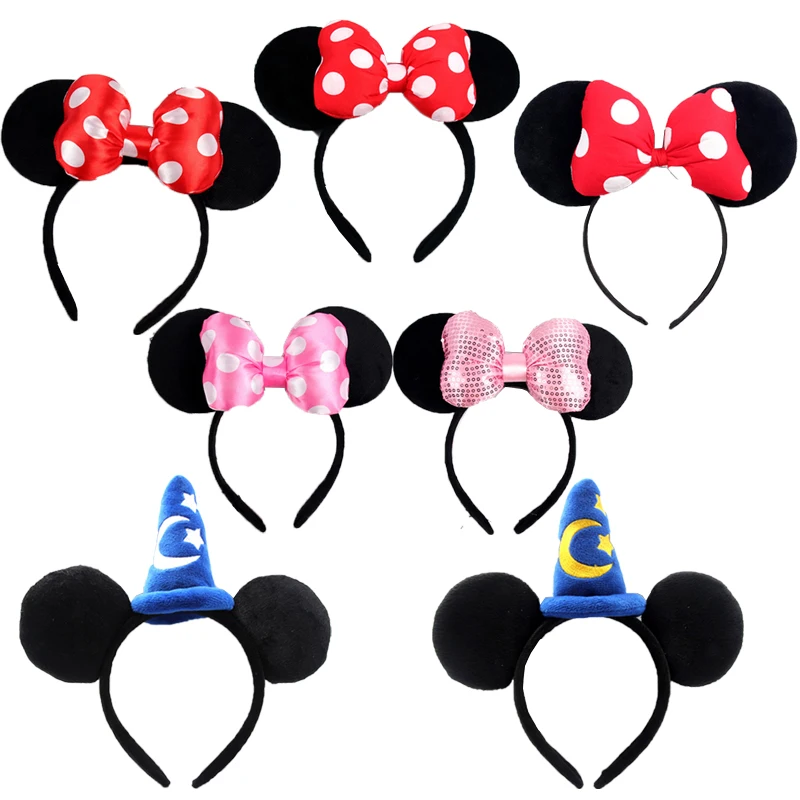 Disney Mickey Mouse Ears Headband Polka Dot Bow Hairband Girls Kids Festival Party Cosplay Hair Accessories Birthday Gifts