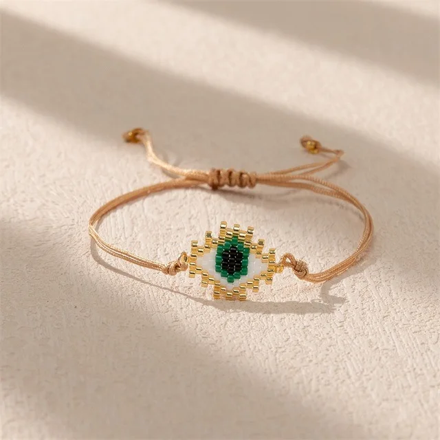 Bohemia Adjustable Rice Bead Bracelet with Geometry Eye Design - Multiple Colors Hand-Woven Simple Compact Versatile Accessory