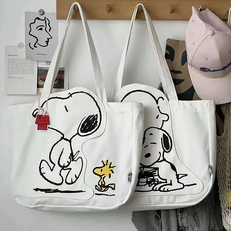 Snoppy Large-capacity Canvas Bag Cute Anime Peripheral Portable Class and Office Daily Shoulder Crossbody Bag for Girls and Boys