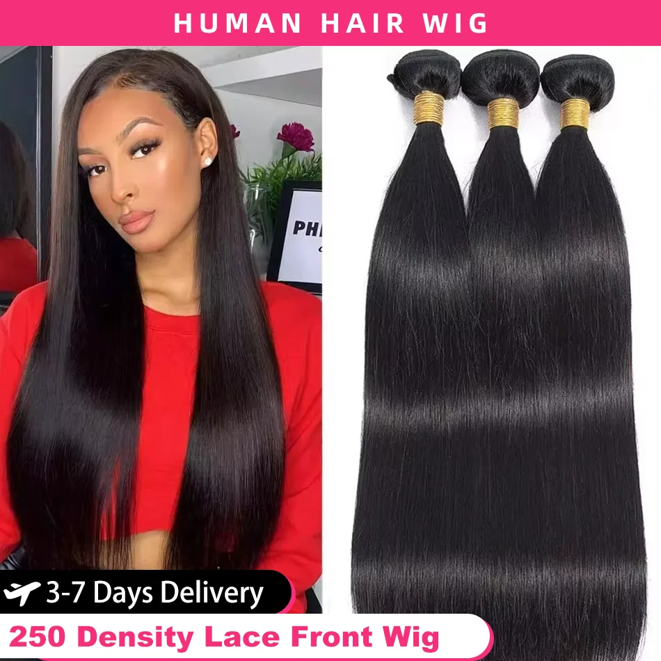 Straight 100% Human Hair Bundles Hair 30 40 Inch Bundle Hair Extensions 3 4 Bundles Natural Color Fot Brazilian Women Remy Black