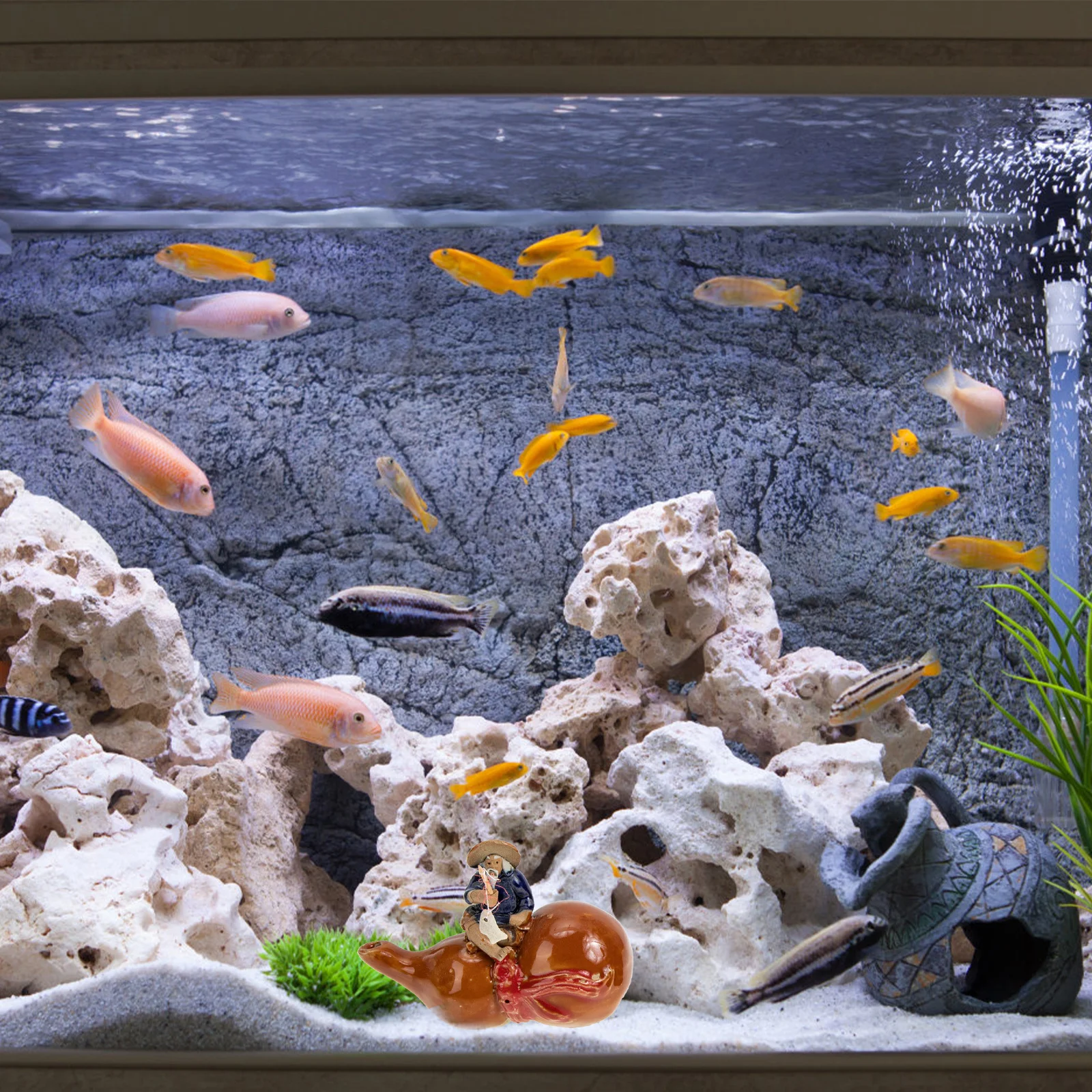 

3Pcs Rockery Ceramic Fisherman Ornaments Vintage Style Desktop Decoration for Home Office Landscape Mini Fisherman