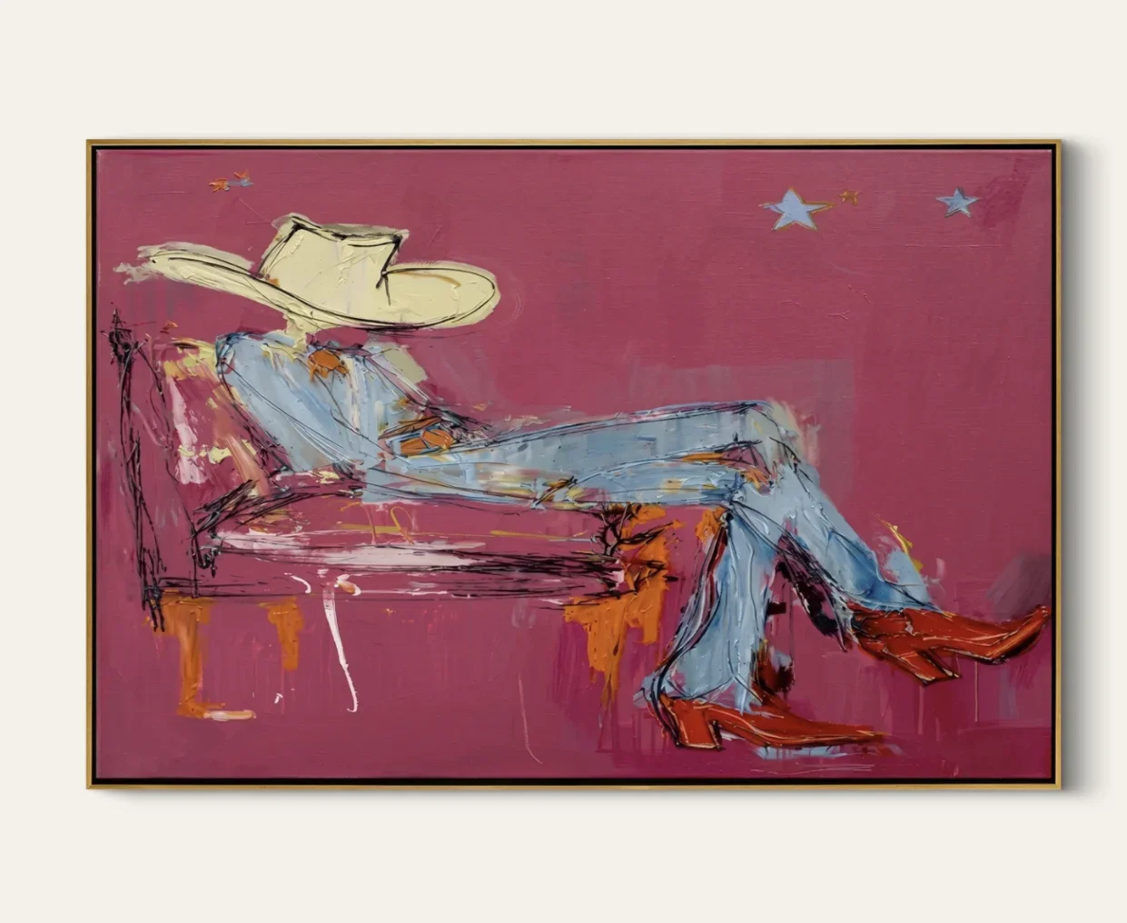 DIY Diamond Abstract Pink Western Cowboy Diamond Prints Posters Decor, Retro Cowboy Painting Wall Art for Living Room Bedroom