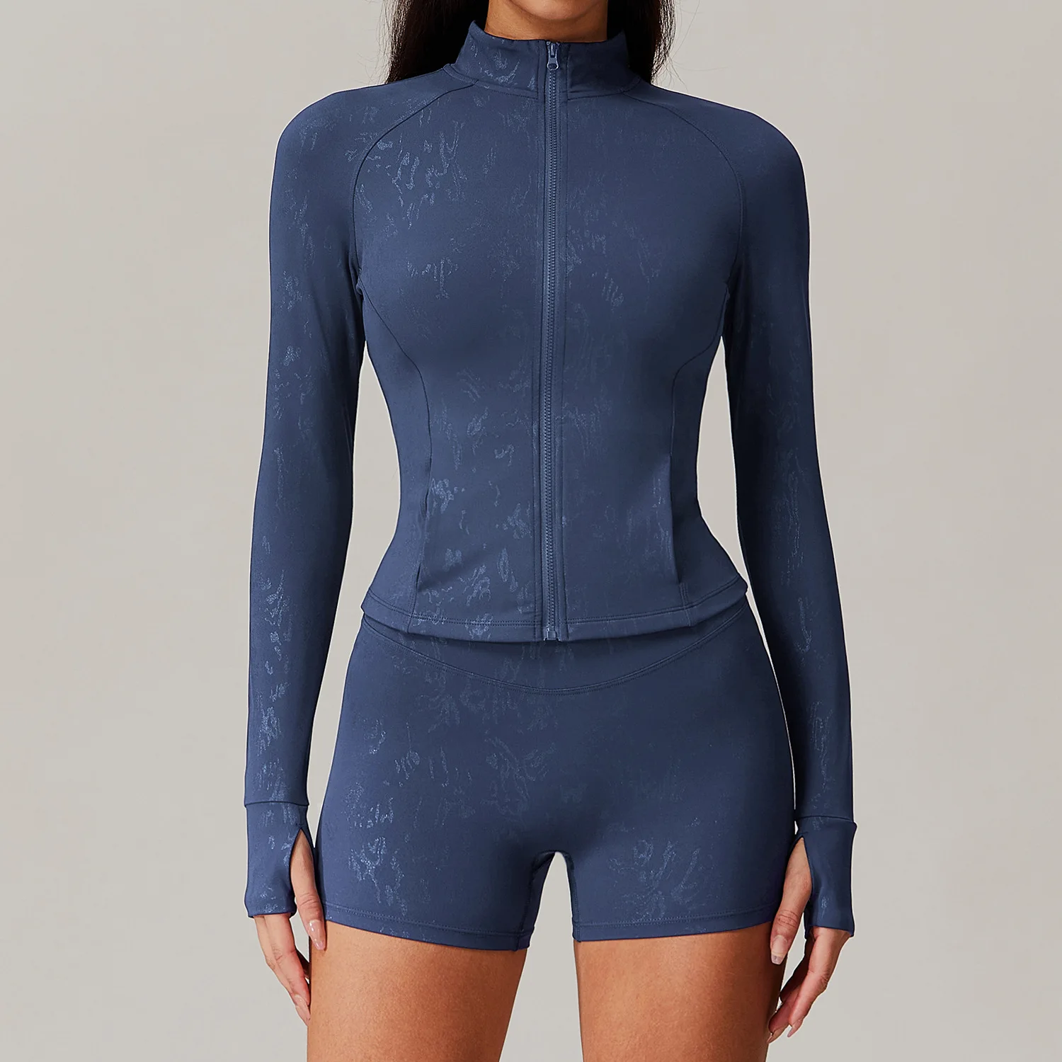 Veste de sport à manches longues imprimée pour femme, fermeture éclair, chemise de fitness et de yoga, haut de sport, vêtements de sport, vêtements de course push-up, vêtements d'entraînement combiné