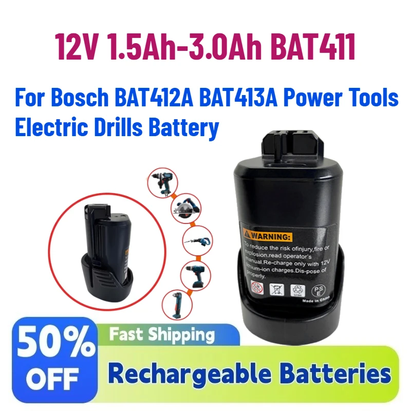 

In Stock New 12V 1500mAh-3000mAh BAT411 Replacement Battery for Bosch BAT412A BAT413A Power Tools Electric Drills Battery