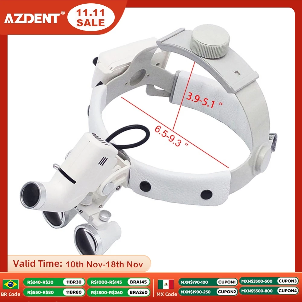 Dental LED Headlight Headband Loupe and Light LED Binocular Loupes AZDENT 3.5X-R Ajustable Dentistry Tools