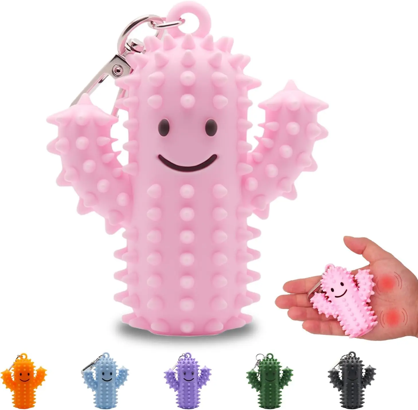 

1PC Little Ouchies Pain Fidget Silicone Cactus Stim Tool Spiky Grippy Keychain Anxiety Relief Fun Gift Pink