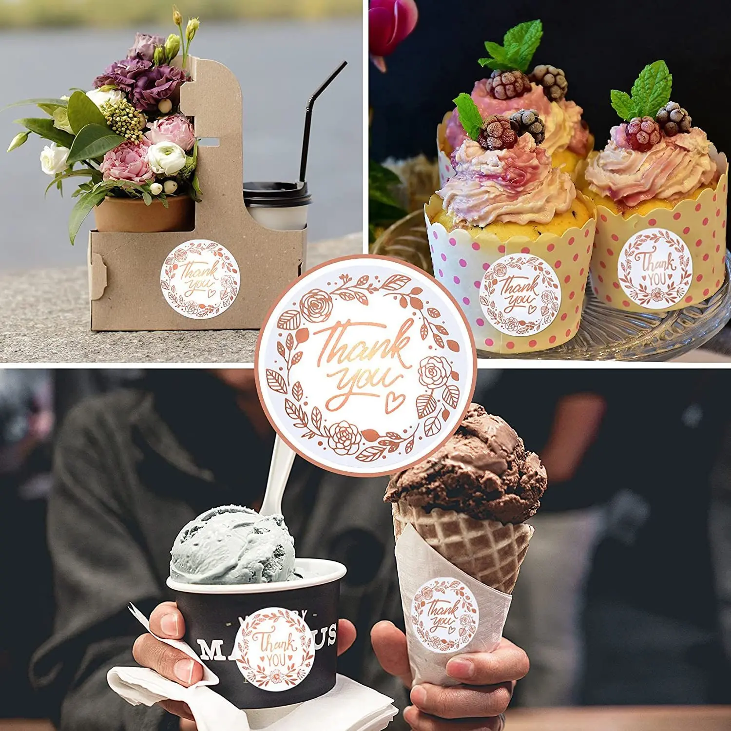 1/2 لفات من ملصقات الشكر الذهبية الوردية لدعم ملصقات الأعمال الصغيرة الخاصة بي، ملصقات شكرًا لك لبطاقات المعايدة #3