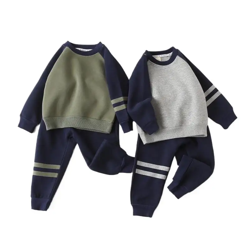 Autumn Children Boy Two Piece Clothes Set Cotton Spliced Raglan Sleeve Sweatshirt Suit Elastic Waist Jogger Pant Baby Boy Outfit