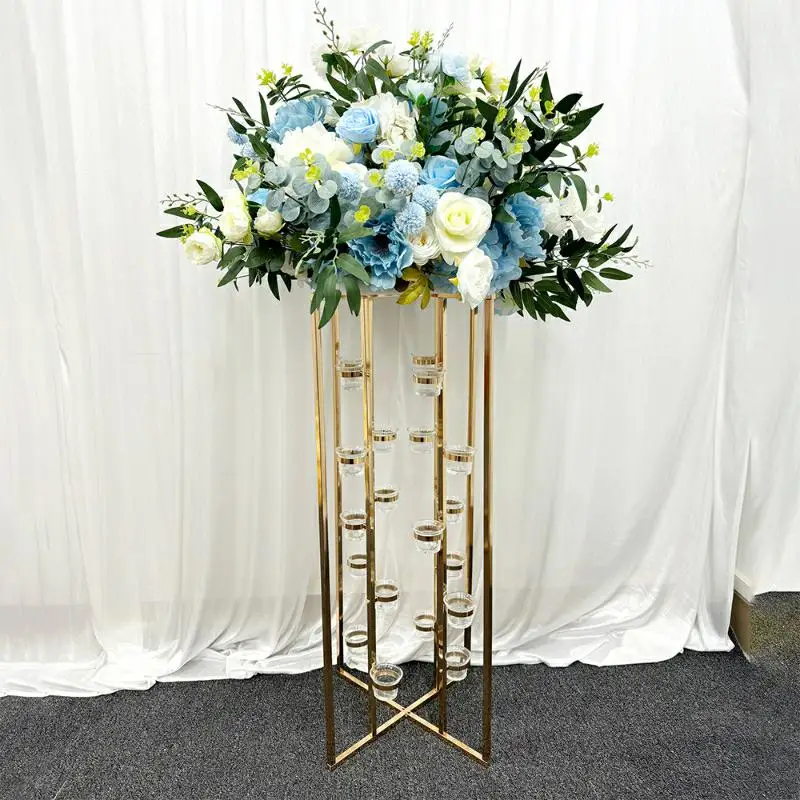 Wedding Birthday Tables Decoration Metal Flower Stand Plinth Rack Candle Holder Candelabra Centerpieces With Glass Cup