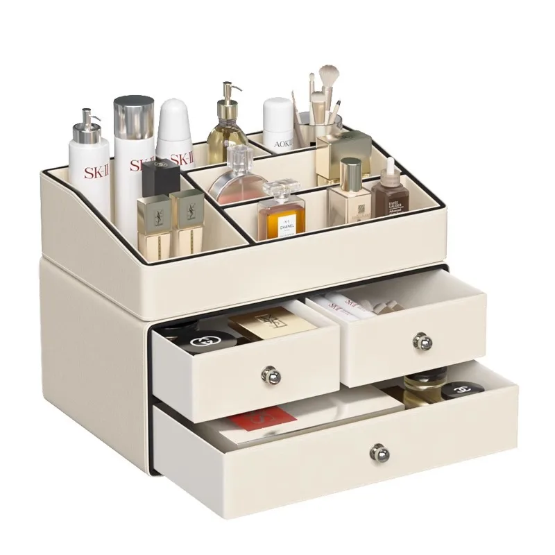 

-For Light Luxury Leather Desktop Jewelry Box Household Skin Care Product Storage Box Dust Drawer Cosmetic Rack Wholesale&