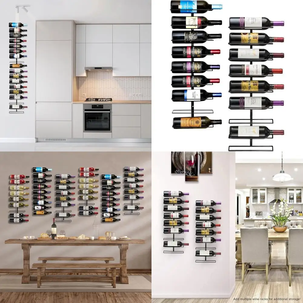 

Double Wall-Mounted Wine Racks - Holds 9 Bottles Each - Black Metal for Home Bar and Kitchen